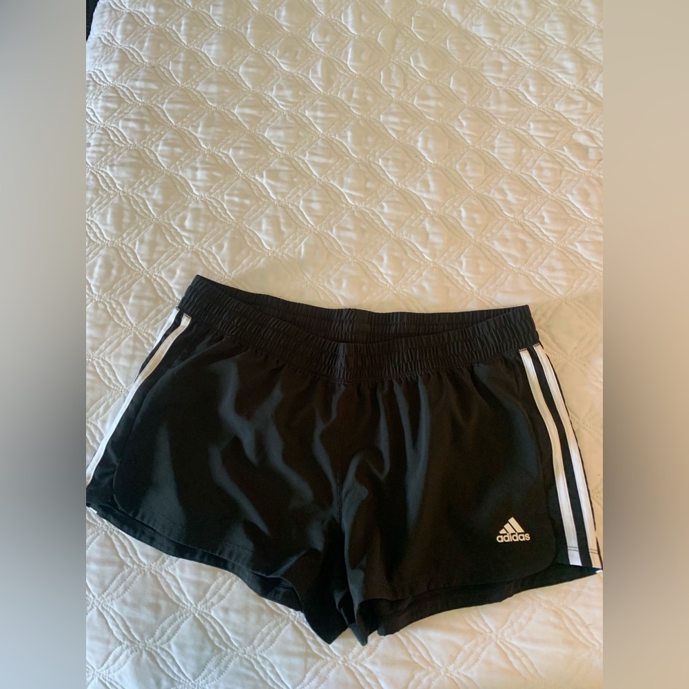 Women's Adidas Black and White Athletic Shorts with Classic Stripes